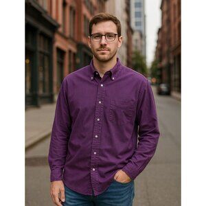 Nautica  Button Up Shirt XL Purple Cotton Long Sleeve Casual Classic Preppy Y2K